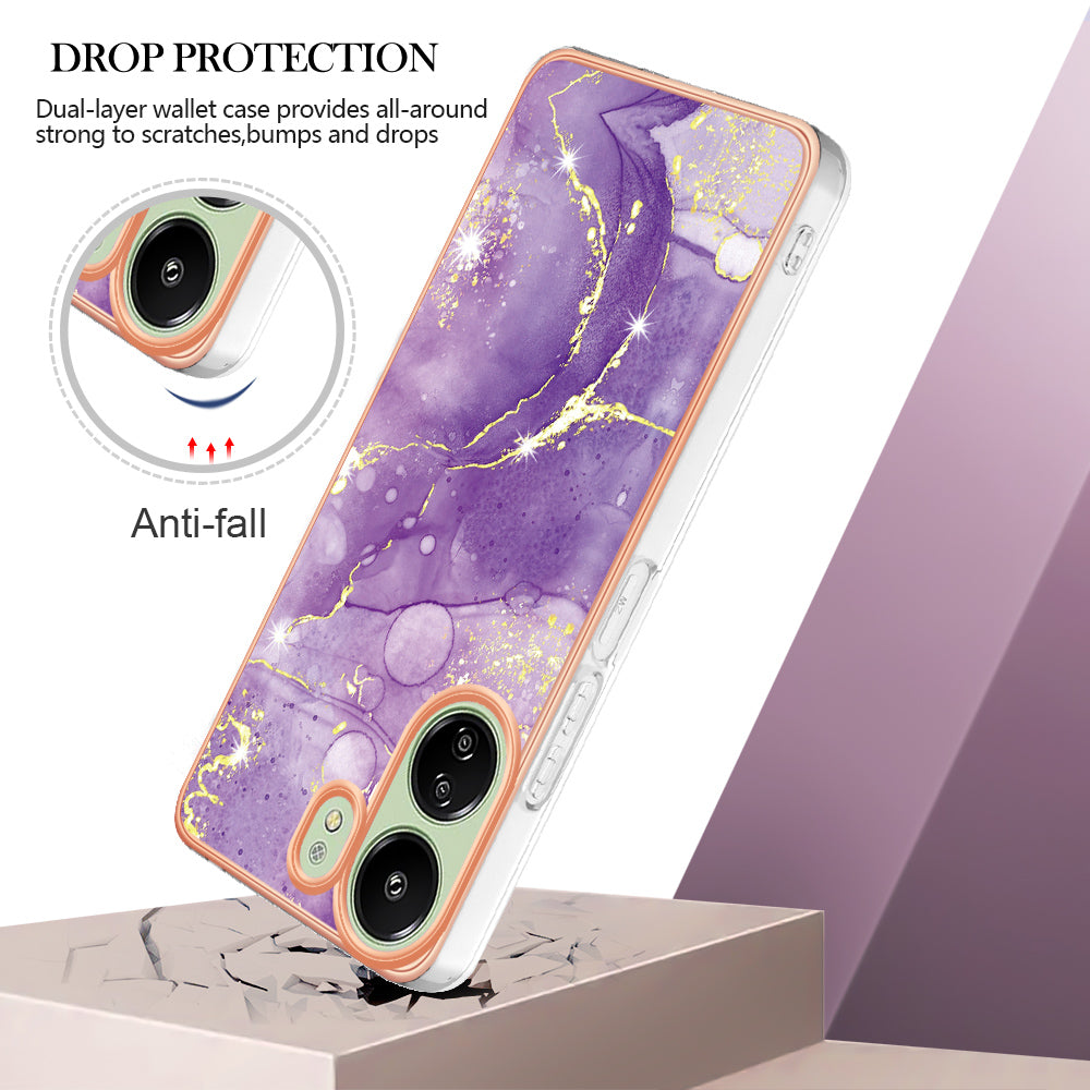 YB IMD Series-2 For Xiaomi Redmi 13C 4G / Poco C65 4G TPU Case Marble Electroplating Frame - Purple 002 YB IMD Series-2 For Xiaomi Redmi 13C 4G / Poco C65 4G TPU Case Marble Electroplating Frame - Purple 002